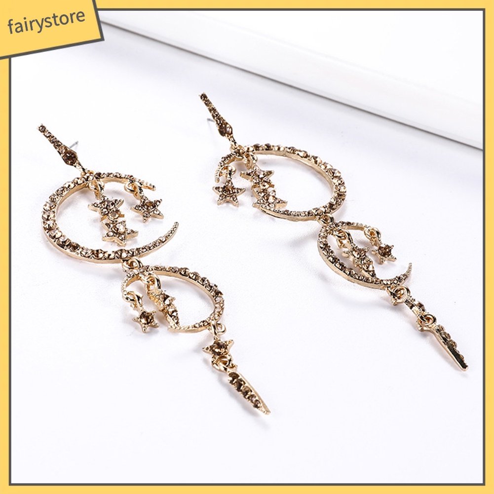 Đôi Bông Tai Hình Mặt Trăng Và Ngôi Sao Đính Đá Thời Trang Cho Nữ