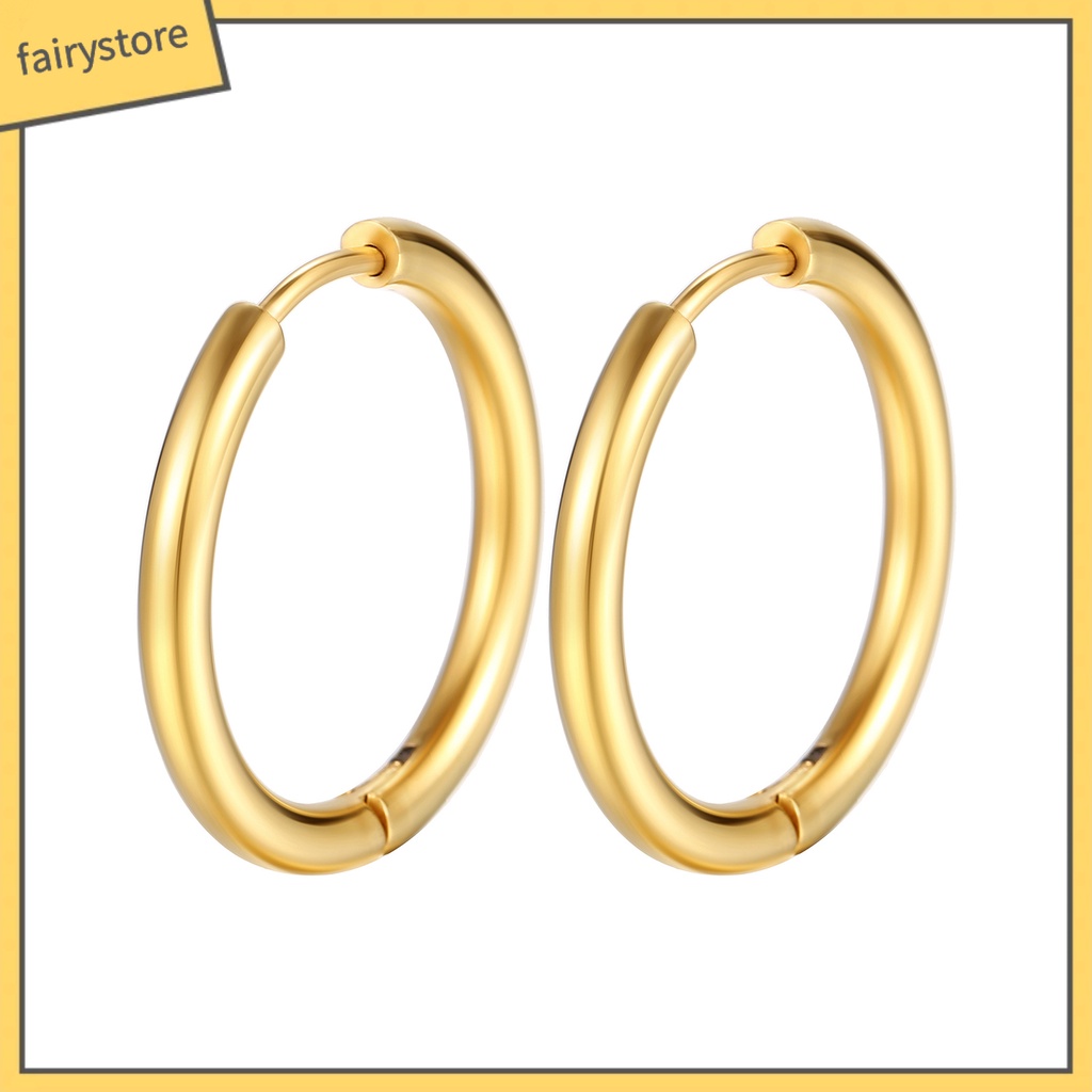 1 Đôi Bông Tai Tròn Bằng Thép Không Gỉ Màu Bạc Bóng Thanh Lịch Thời Trang