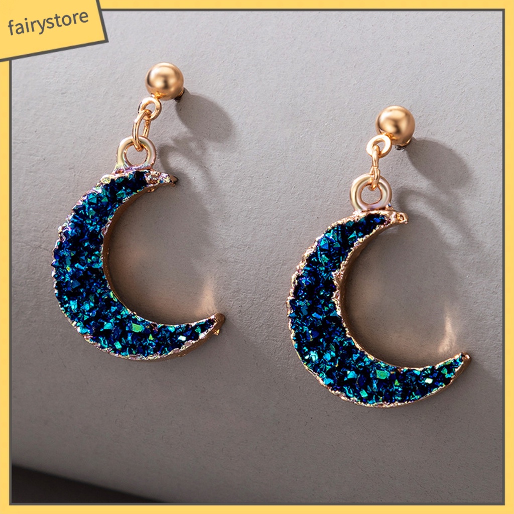 Khuyên Tai Hình Mặt Trăng Nhỏ Đính Đá Tự Nhiên Đơn Giản Cho Nữ