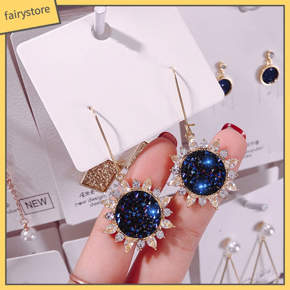 Bông Tai Hình Hoa Hướng Dương Đính Đá Zircon Sang Trọng Cho Nữ