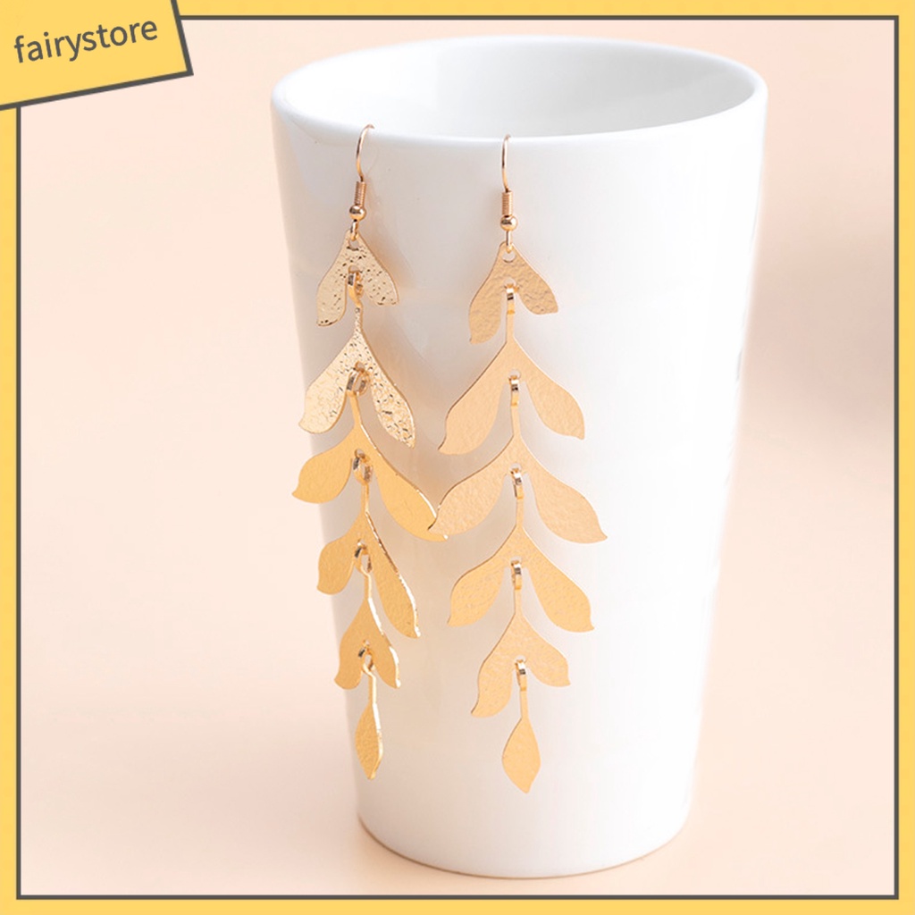 1 Đôi Bông Tai Dáng Dài Hình Chiếc Lá Nhiều Lớp Bằng Kim Loại Thời Trang Thanh Lịch Dùng Làm Quà Tặng Sinh Nhật