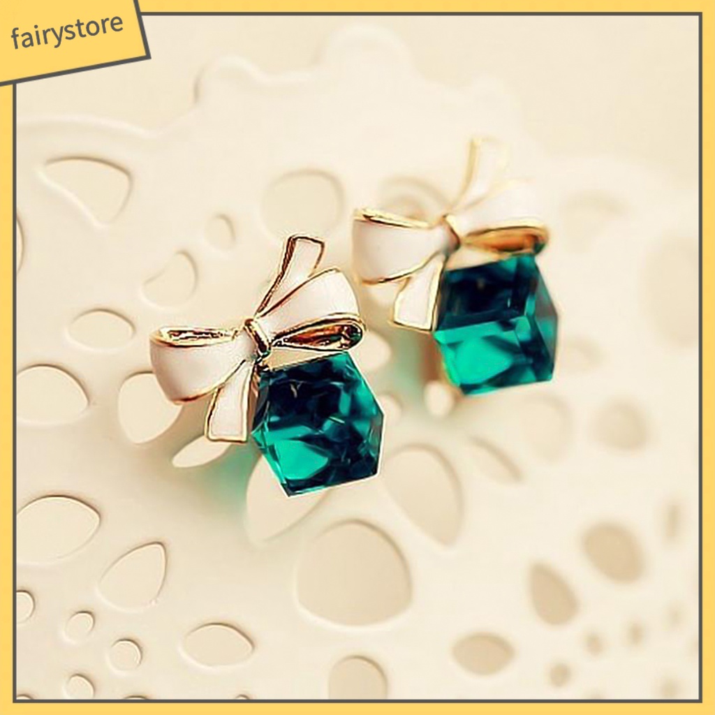 1 Đôi Bông Tai Hình Nơ Đính Pha Lê Giả Thời Trang Dành Cho Nữ