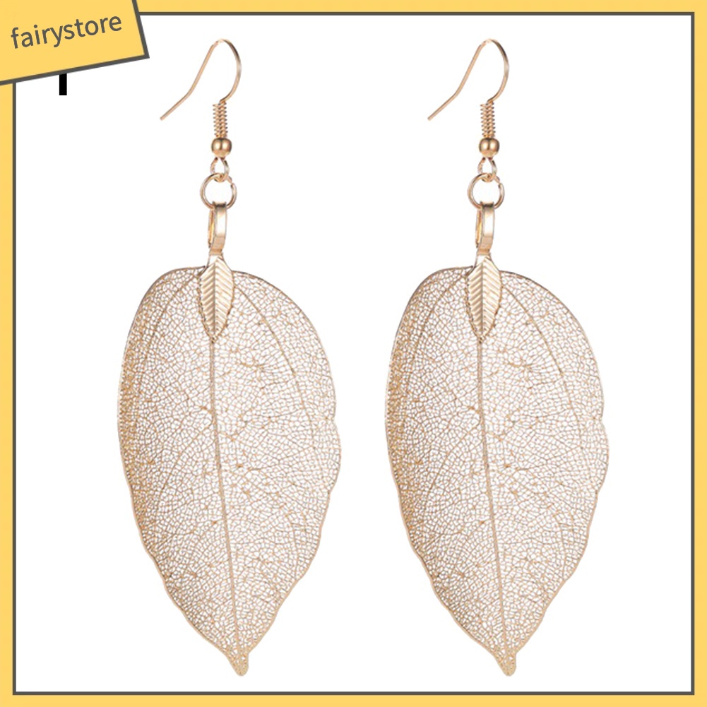 Bông Tai Hình Chiếc Lá Thiết Kế Đục Lỗ Phong Cách Cổ Điển Thời Trang Cho Nữ