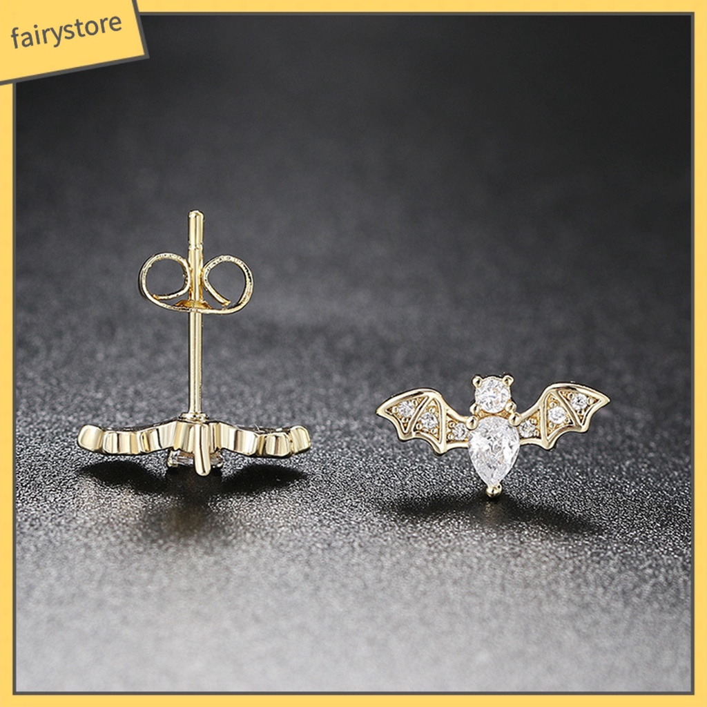 1 Đôi Bông Tai Hình Dơi Đính Đá Zircon Dễ Thương