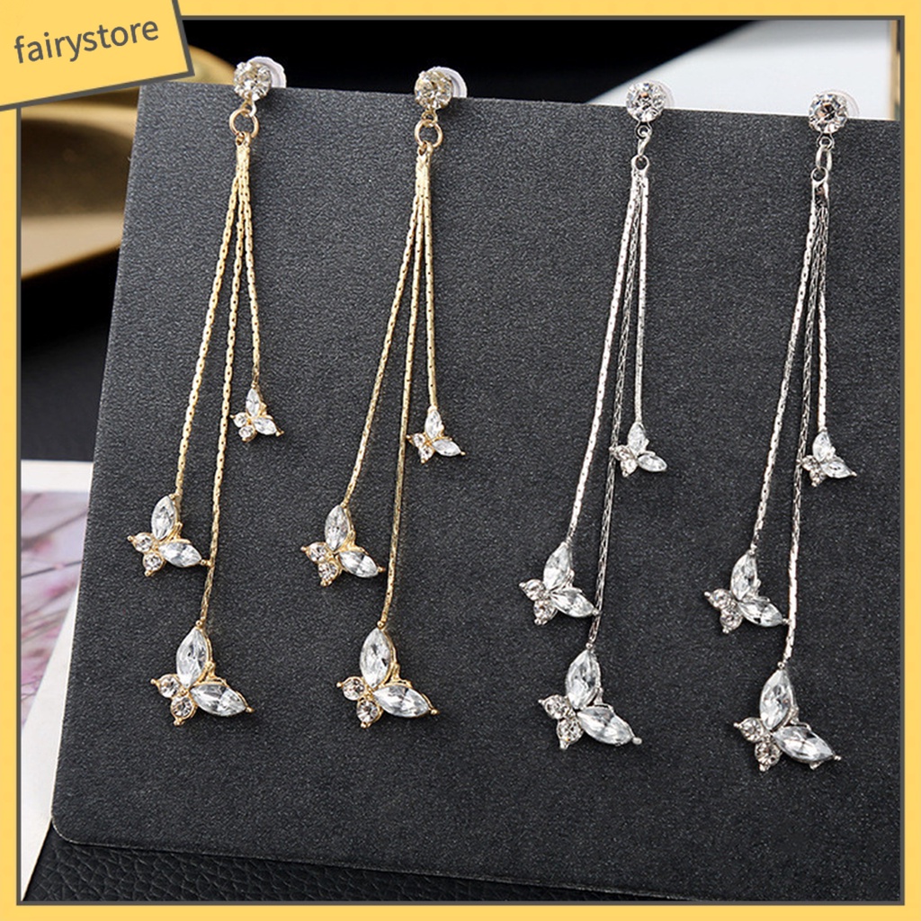 1 Đôi Bông Tai Hình Bướm Đính Pha Lê Giả Lấp Lánh Dành Cho Nữ