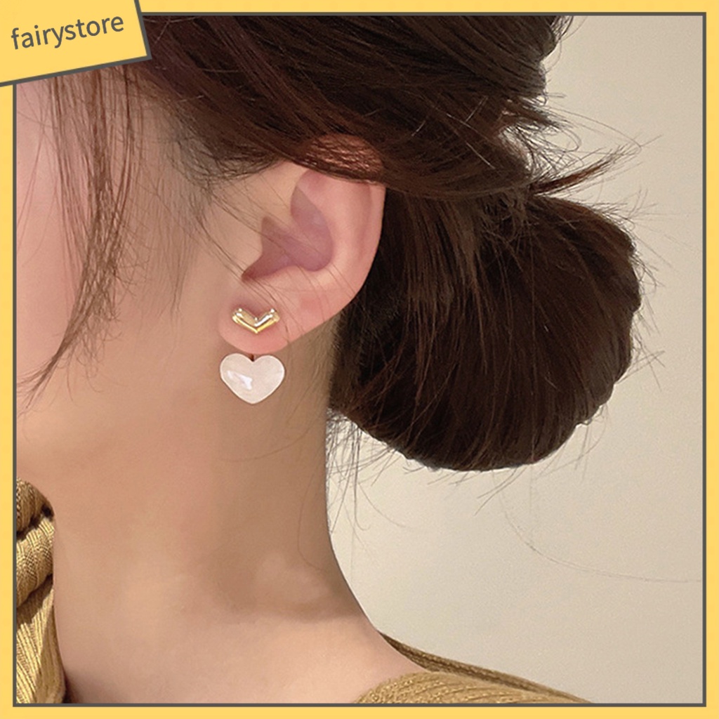 1 Đôi Bông Tai Hình Trái Tim Đính Đá Quý Nhân Tạo Màu Sắc Tươi Sáng Dễ Thương