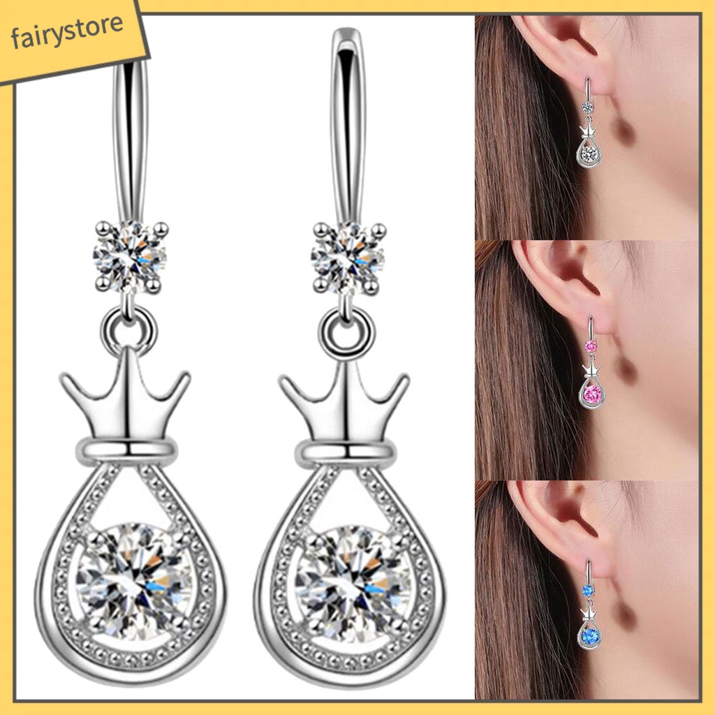 1 Đôi Bông Tai Hình Vương Miện Bằng Kim Loại Dát Đá Cho Nữ