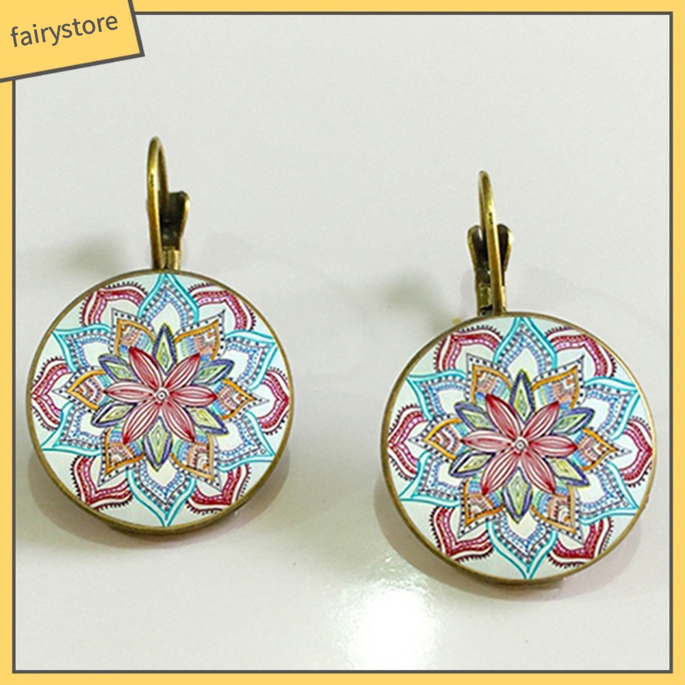 Bông Tai Hình Hoa Mandala Bằng Hợp Kim Phong Cách Vintage Độc Đáo Cho Nữ