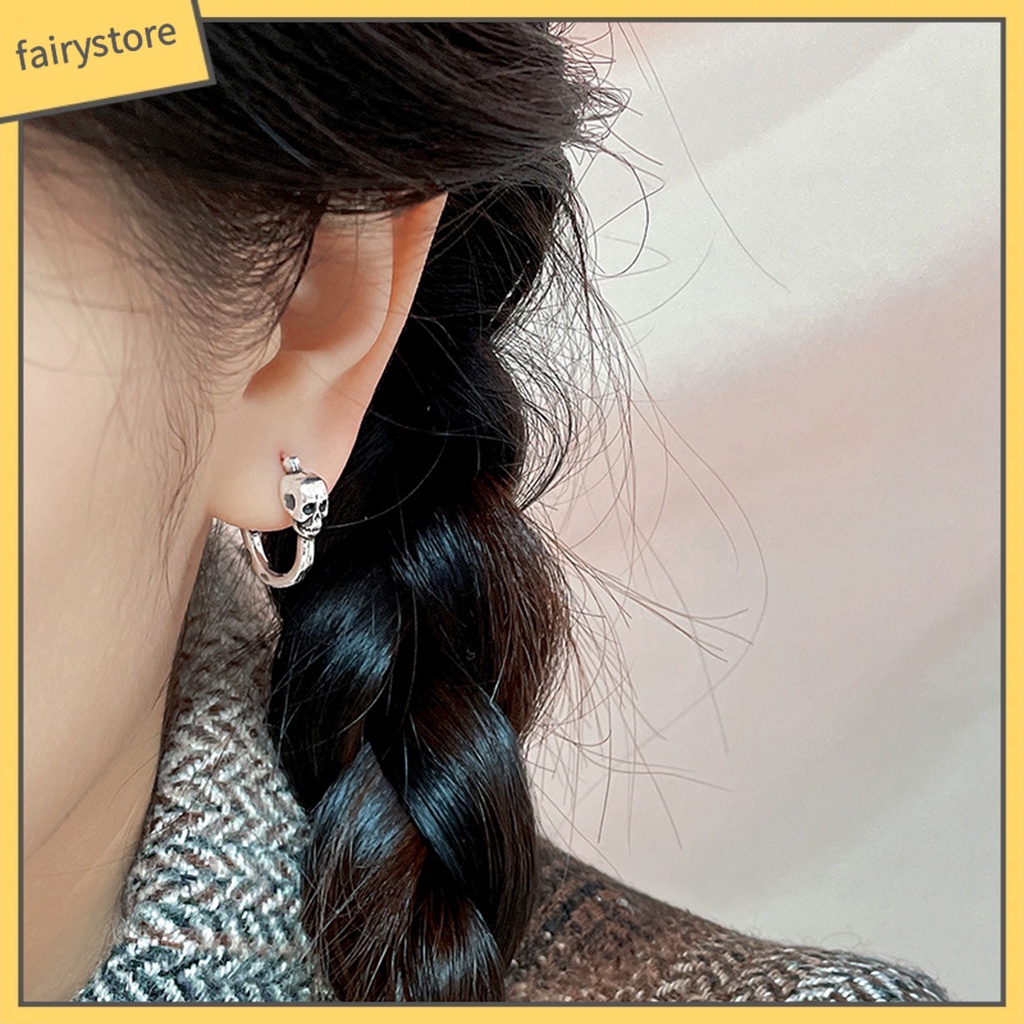 1 Khuyên Tai Tròn Hình Đầu Lâu Phong Cách Hip Hop Punk Cá Tính Dành Cho Nữ