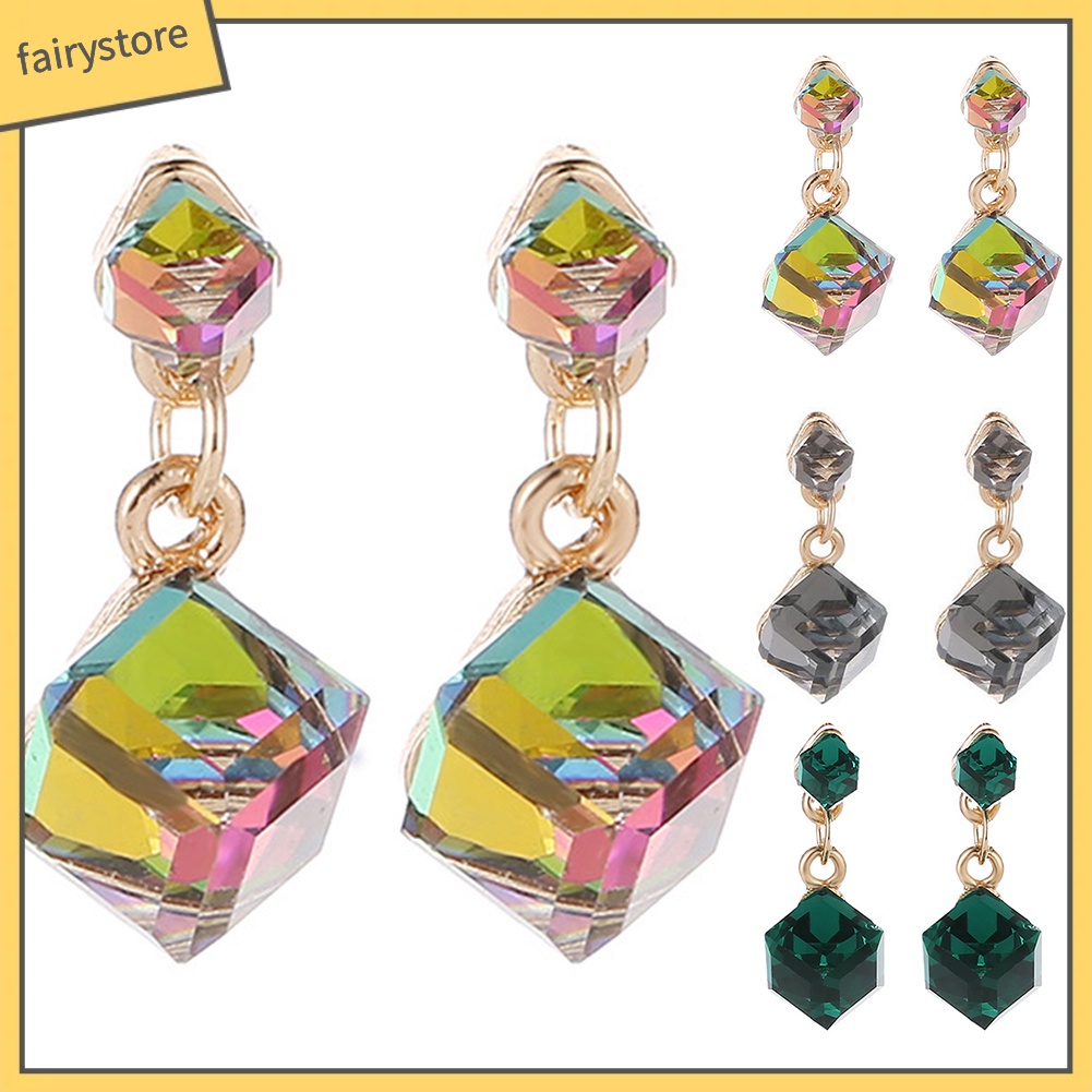 Bông Tai Hình Khối Lập Phương Đính Đá Thời Trang Dành Cho Nữ