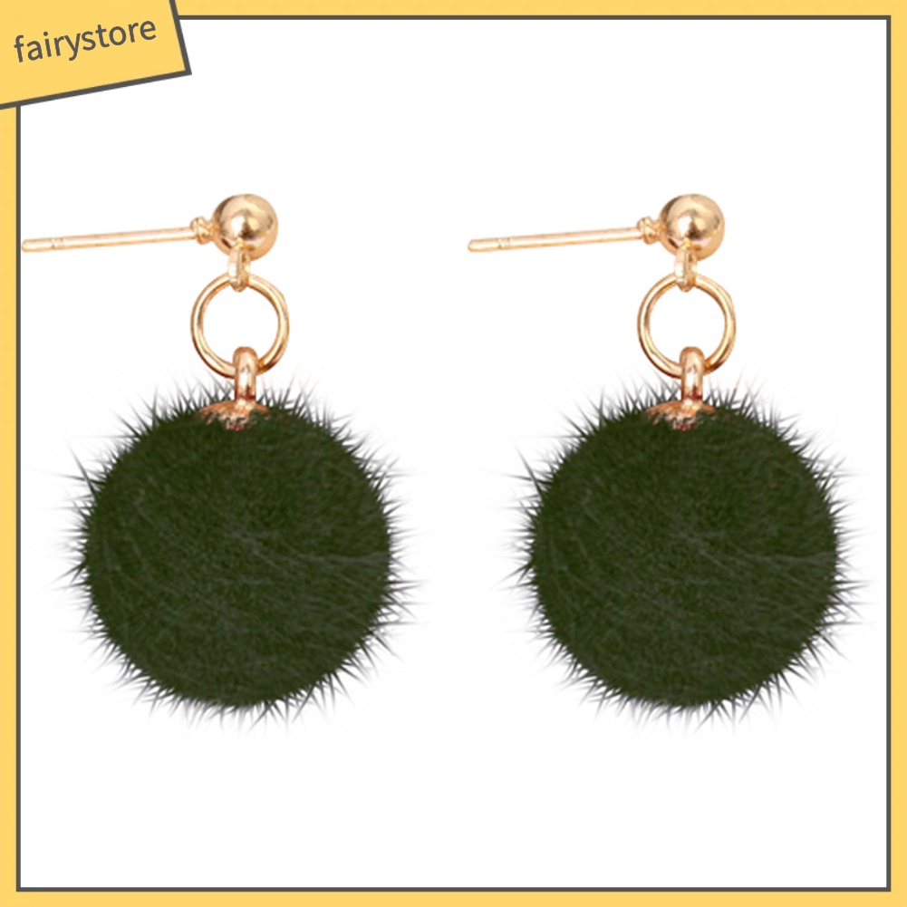 Bông Tai Hình Giọt Nước Gắn Bóng Lông Thời Trang Mùa Đông Cho Nữ