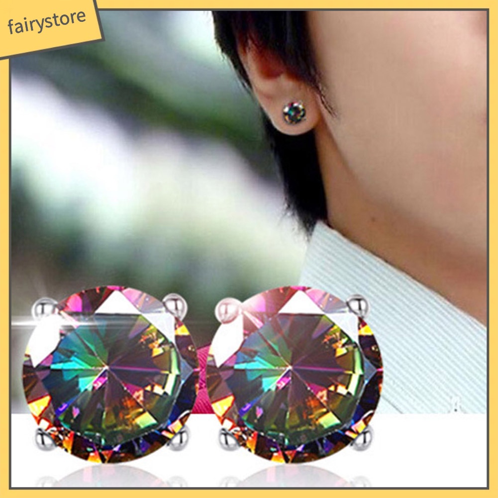 Bông Tai Xỏ Lỗ Đính Đá Zircon Nhiều Màu Phong Cách Cổ Điển Cho Nam Và Nữ