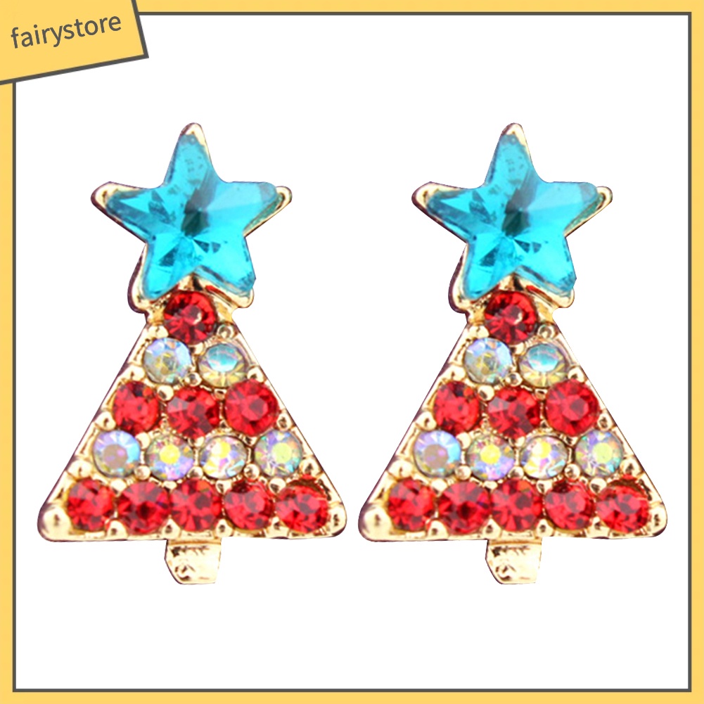 Bông Tai Hình Cây Thông Giáng Sinh Đính Đá Nhiều Màu Sắc Thời Trang