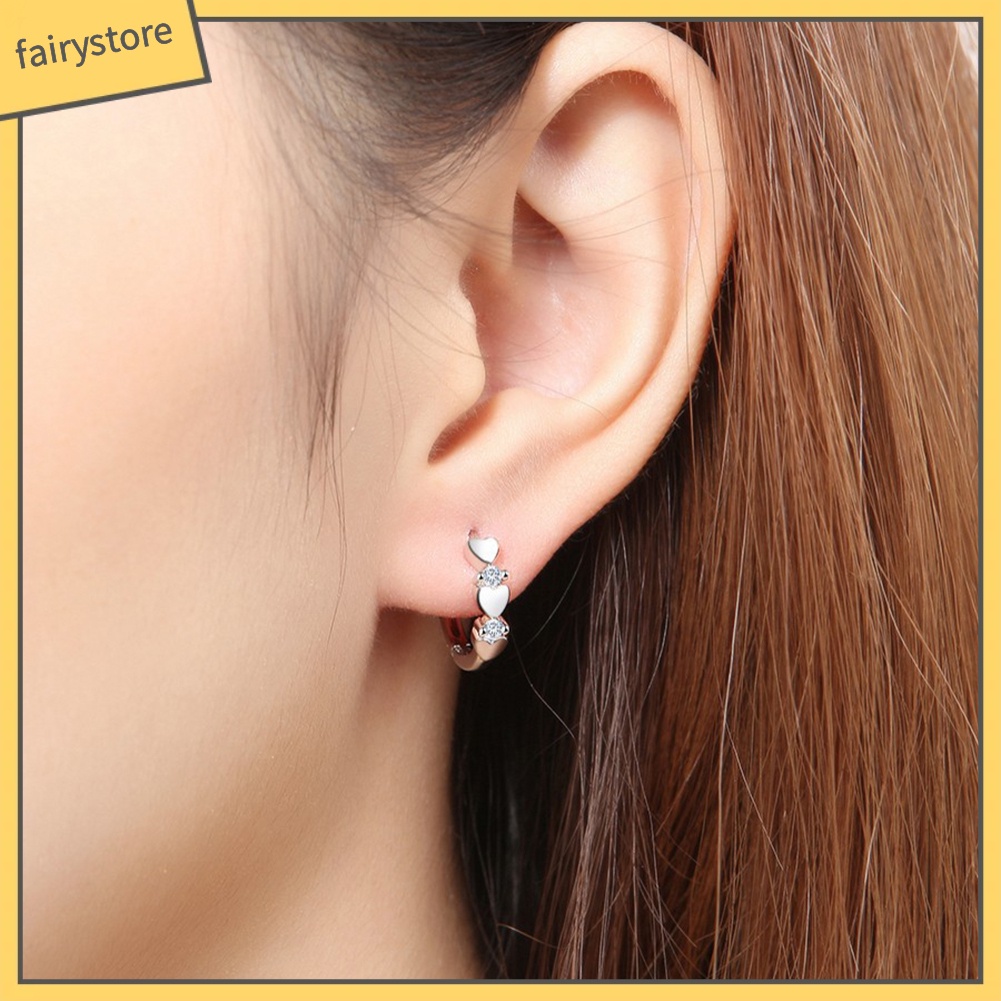 Bông Tai Hình Trái Tim Đính Đá Zircon Thời Trang Dành Cho Nữ