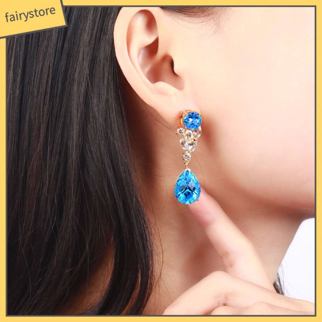 1 Đôi Bông Tai Dáng Dài Hình Giọt Nước Đính Đá Thời Trang