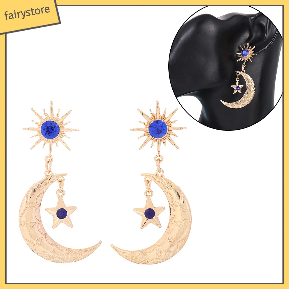 Bông Tai Hình Ngôi Sao / Mặt Trăng Đính Đá Sapphire Giả Thời Trang Cho Nữ