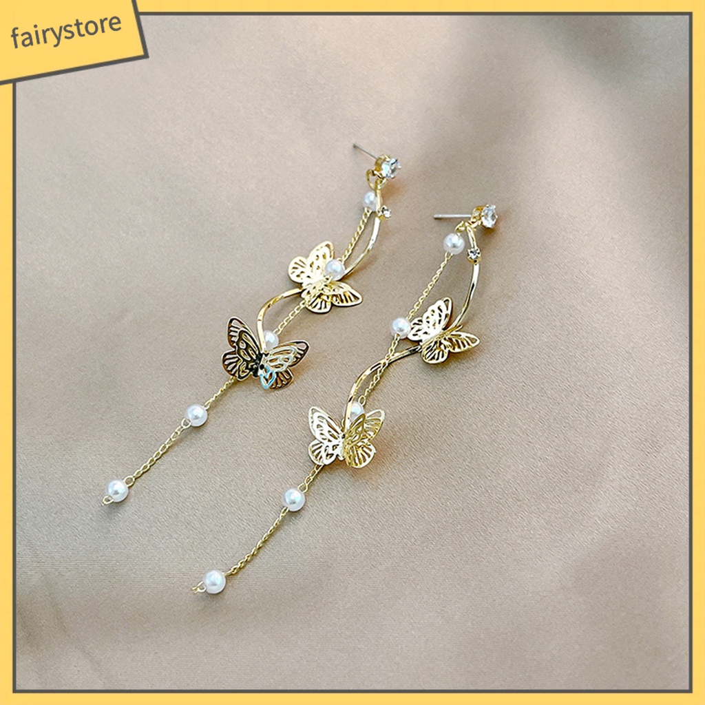 1 Đôi Bông Tai Dáng Dài Đính Đá Pha Lê Và Ngọc Trai Nhân Tạo Thời Trang