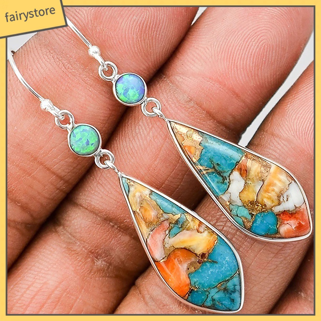 1 Đôi Bông Tai Hình Giọt Nước Mặt Kính Nhiều Màu Thời Trang