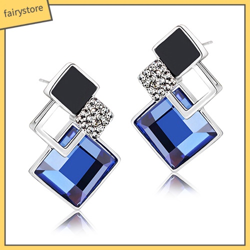 Khuyên Tai Đính Đá Hình Thoi Phong Cách Thời Trang Hàn Quốc