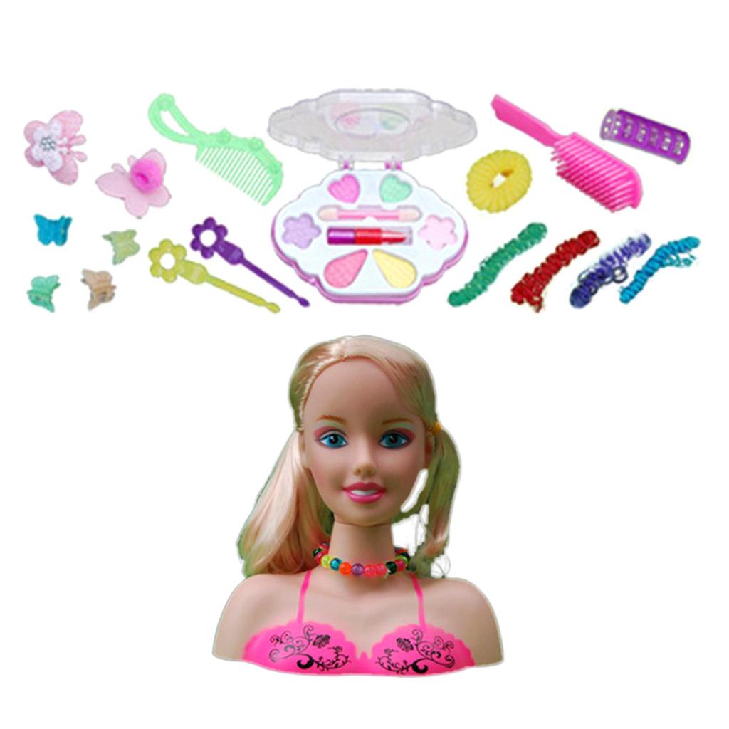 (runbu) Bộ Trang Điểm Búp Bê Với Đầu Tạo Kiểu Tóc Và Phụ Kiện Tóc Vàng