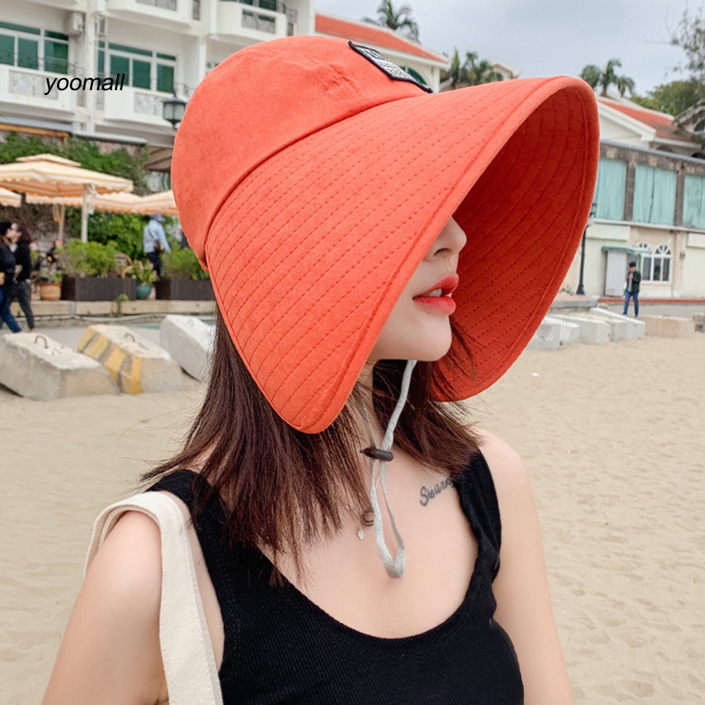 Mũ Rộng Vành Chống Nắng Co Giãn Màu Trơn Thời Trang Mùa Hè Cho Nữ