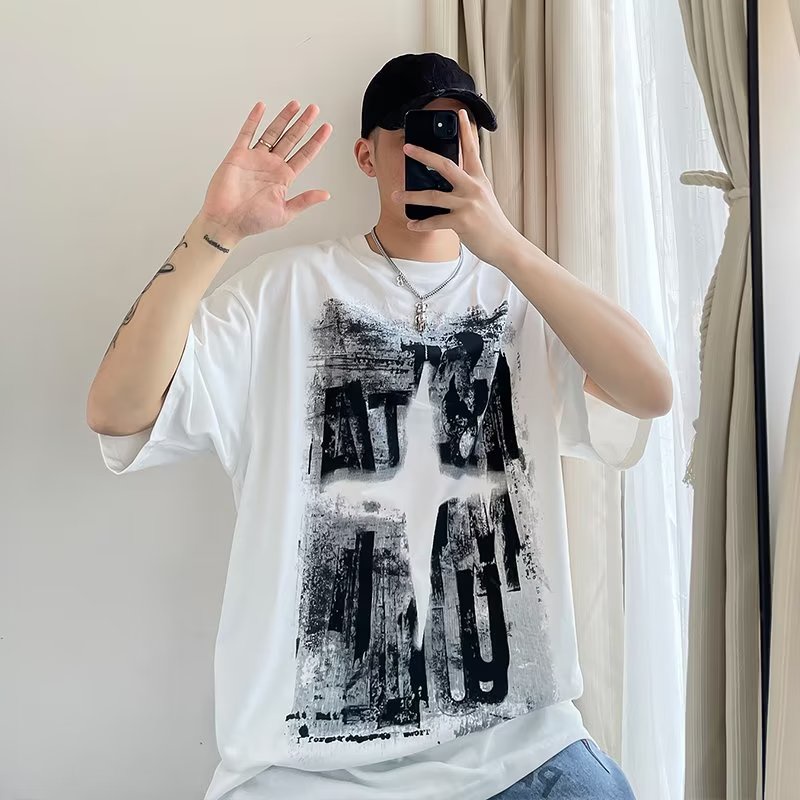 Áo Thun Ngắn Tay In Hình Đồ Chiên Phong Cách Âu Mỹ Cá Tính Dành Cho Nam