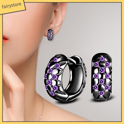 Đôi Khuyên Tai Tròn Đính Đá Tím Thanh Lịch Cho Nữ