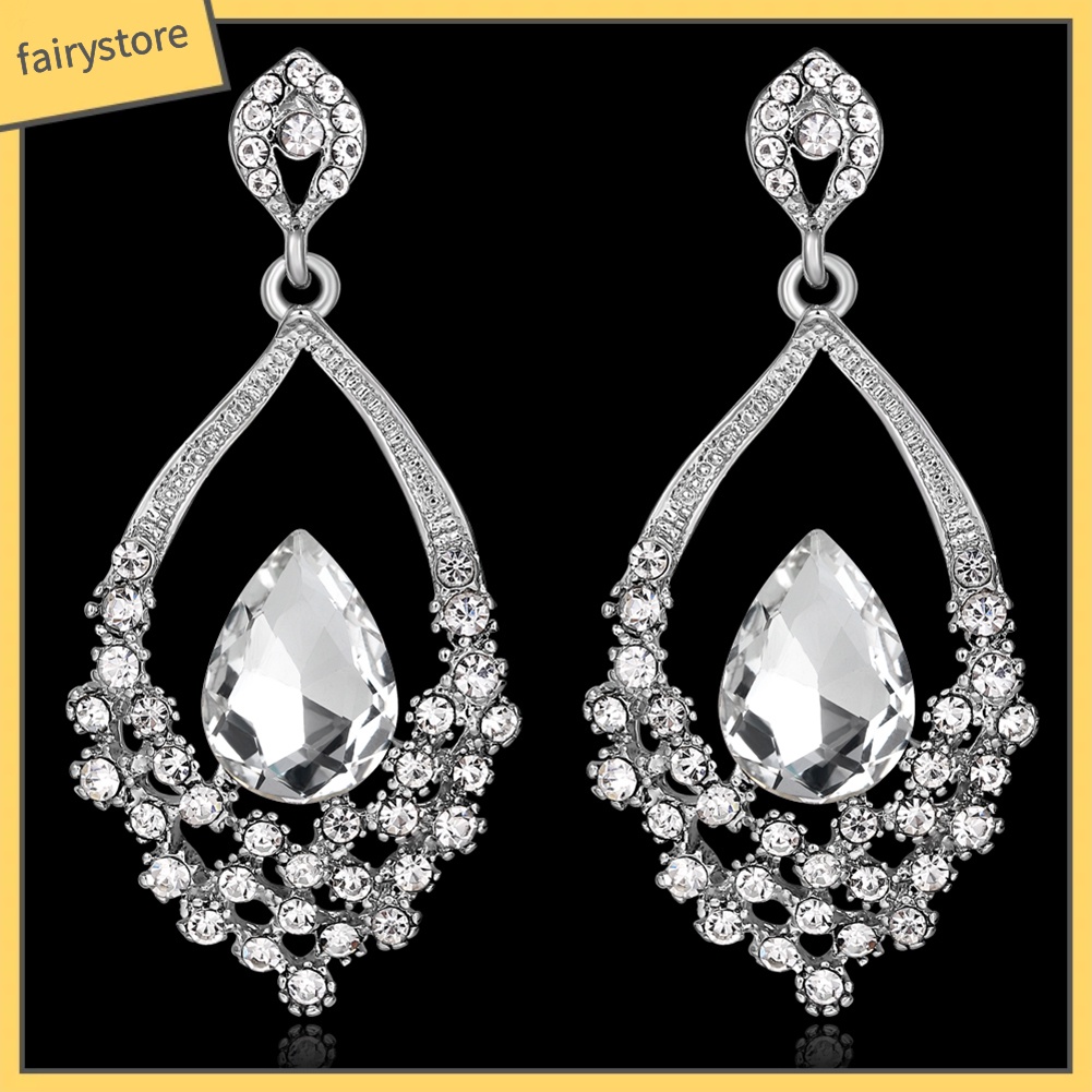 Bông Tai Hình Giọt Nước Đính Đá Trang Nhã Dành Cho Nữ