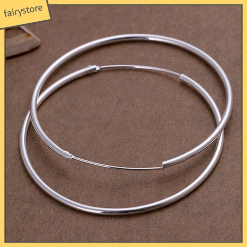 1 Đôi Bông Tai Hình Tròn Lớn Mạ Bạc Thời Trang Dành Cho Nữ