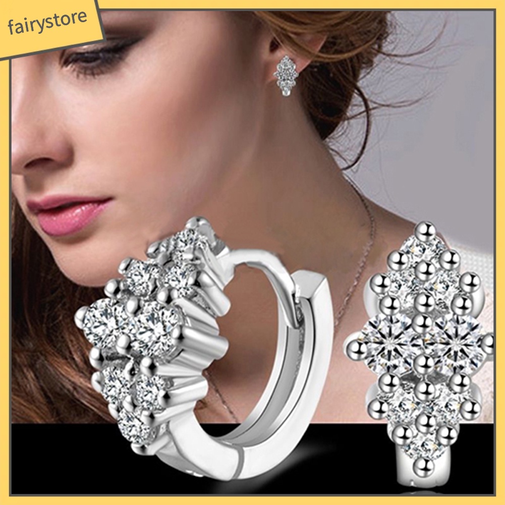 Đôi Bông Tai Khoen Tròn Đính Đá Thời Trang Cho Nữ