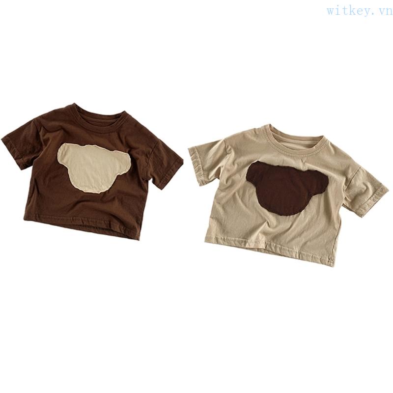 Áo Thun Tay Ngắn In Họa Tiết Gấu Hoạt Hình Đáng Yêu Dành Cho Bé Trai Gái 1-4 Tuổi