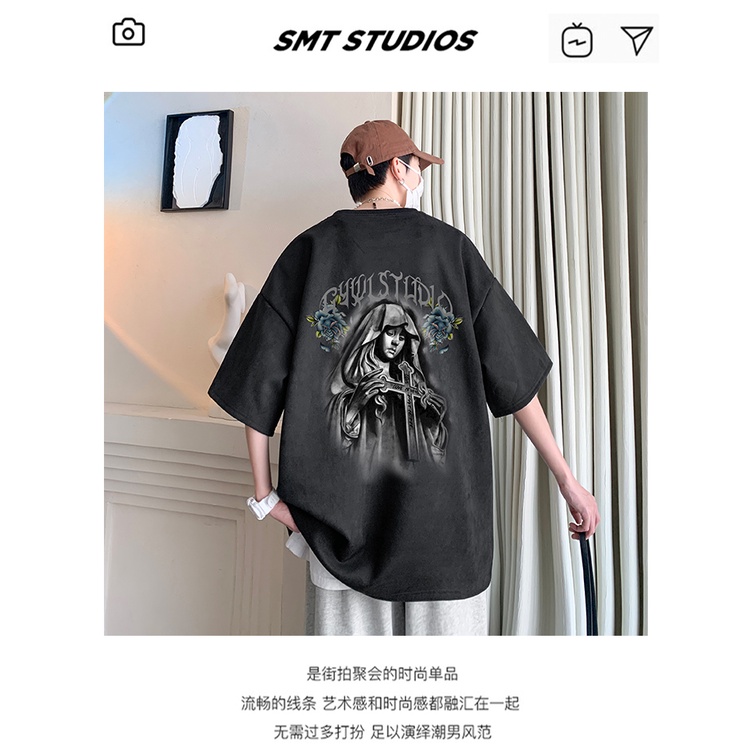 Áo Thun Tay Ngắn Dáng Rộng Phong Cách Hip Hop Âu Mỹ Thời Trang Mùa Hè Cho Nam 320g