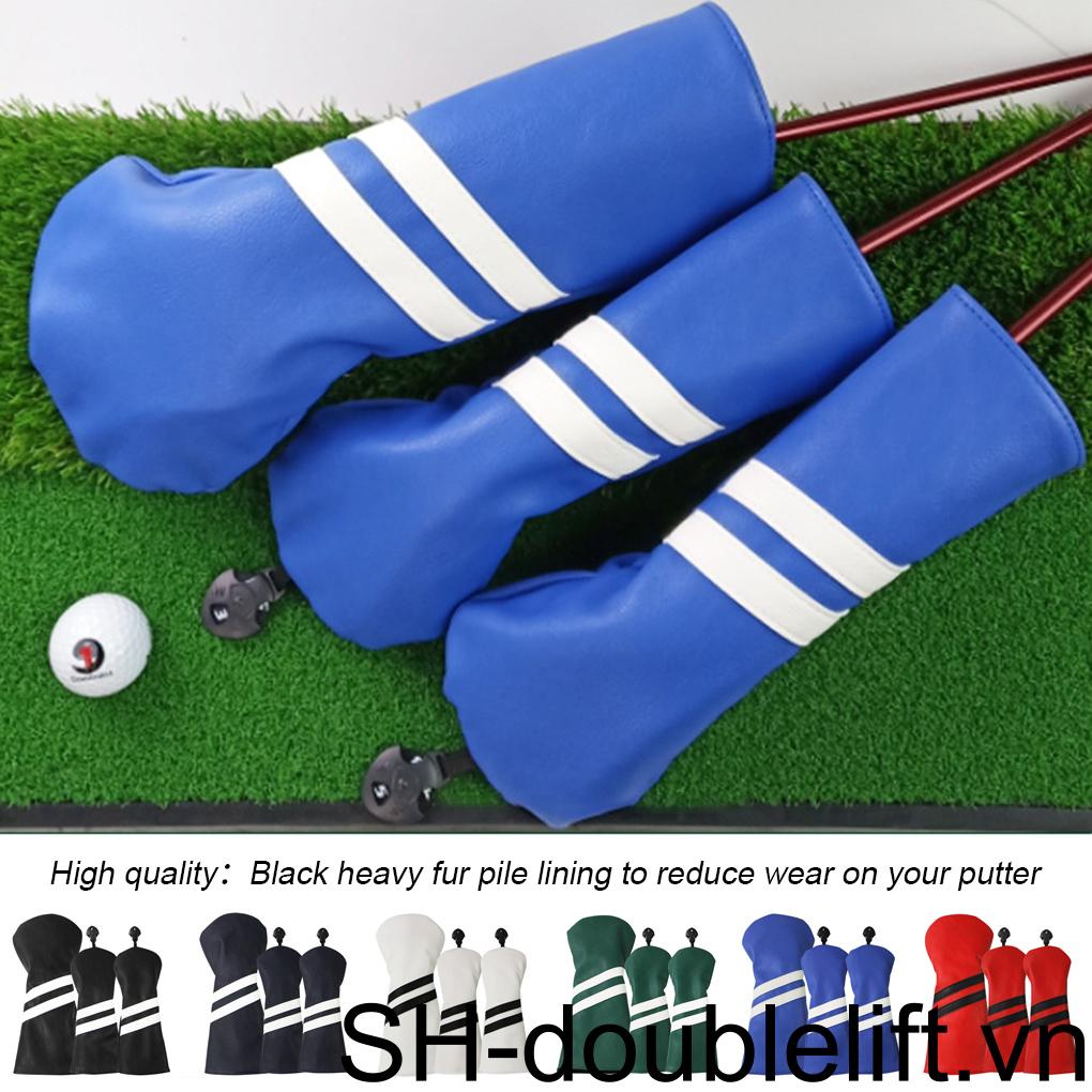 Set 3 Vỏ Bọc Đầu Gậy Đánh Golf Bằng Vải Bông Dày Dặn Gọn Nhẹ Bảo Vệ Chống Nắng Chống Thấm