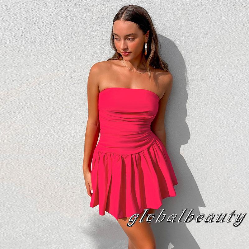 Đầm Chữ A Không Dây Mini Màu Trơn Thời Trang Mùa Hè Dành Cho Nữ