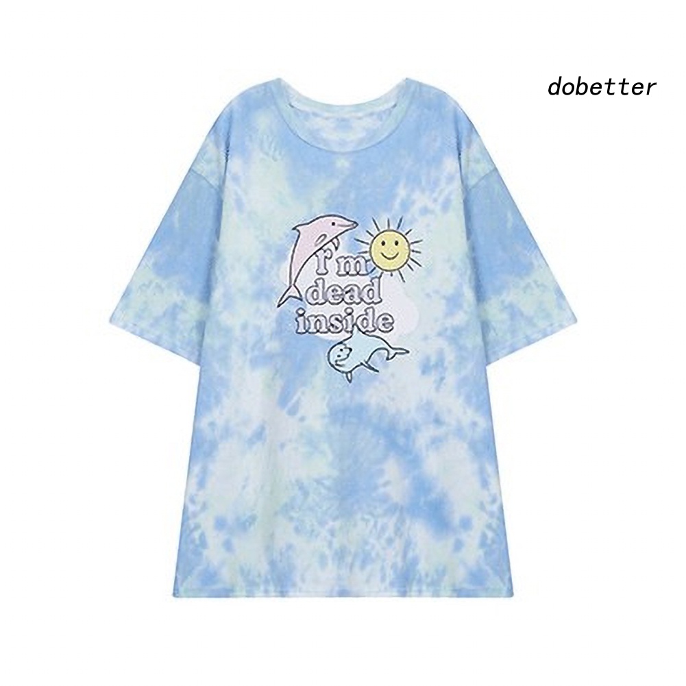 Áo Thun Nữ Ngắn Tay Cổ Tròn Form Rộng Nhuộm Màu Thời Trang