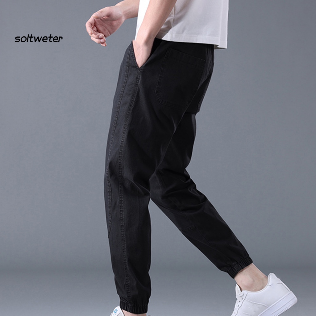 St Quần Harem Ghép Màu Trơn Có Túi Dây Rút Mùa Hè Đường Phố