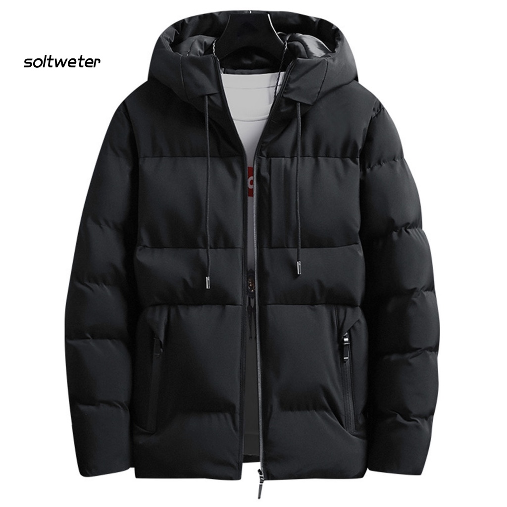 Áo Khoác Phao Cotton Tay Dài Màu Sắc Trơn Có Khóa Kéo Và Túi Phong Cách Đường Phố Hàn Quốc Cho Nam