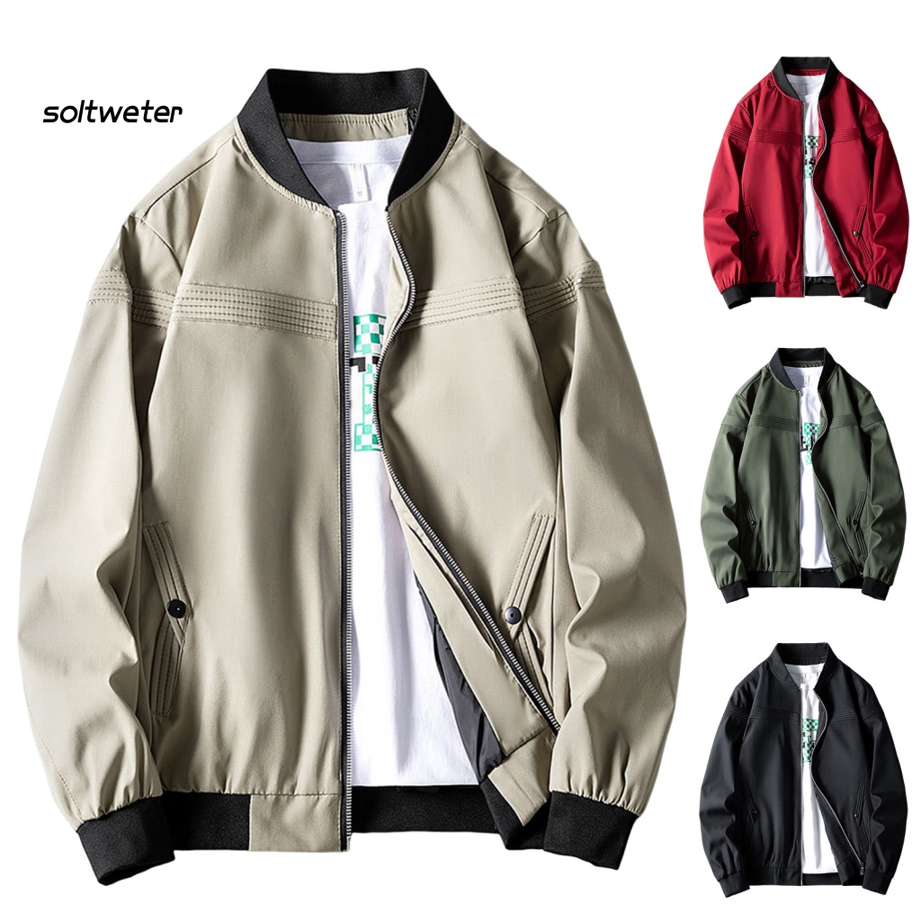 Áo Khoác Bóng Chày Cổ Đứng Dáng Rộng Màu Trơn Có Khóa Kéo Thời Trang Đường Phố Mùa Thu Cho Nam