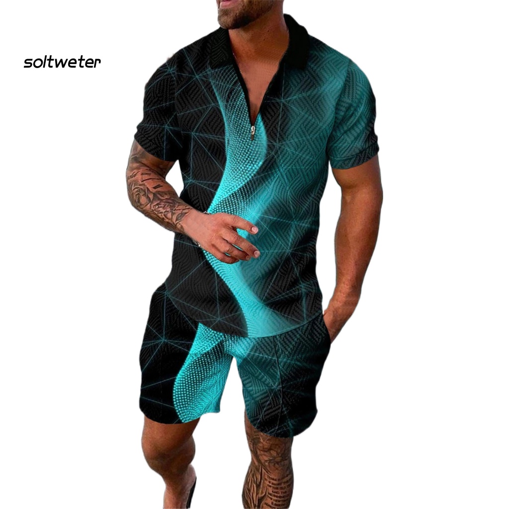 1 Bộ Đồ Thể Thao Áo Cổ Bẻ In Họa Tiết 3D Có Túi Thời Trang Mùa Hè Cho Nam