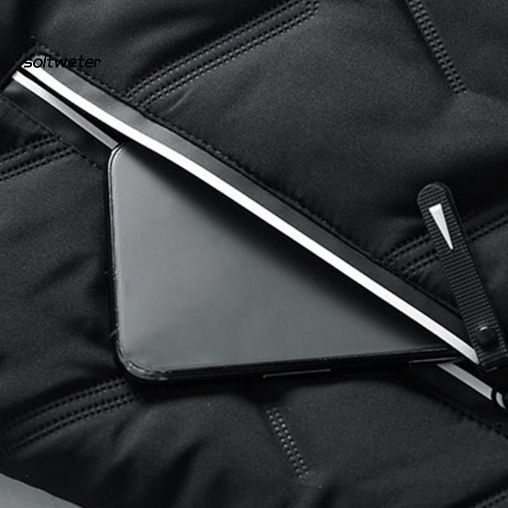 Áo Khoác Phao Cổ Đứng Lót Cotton Màu Trơn Chống Lạnh Phối Túi Cỡ Lớn Thời Trang Đường Phố Cho Nam