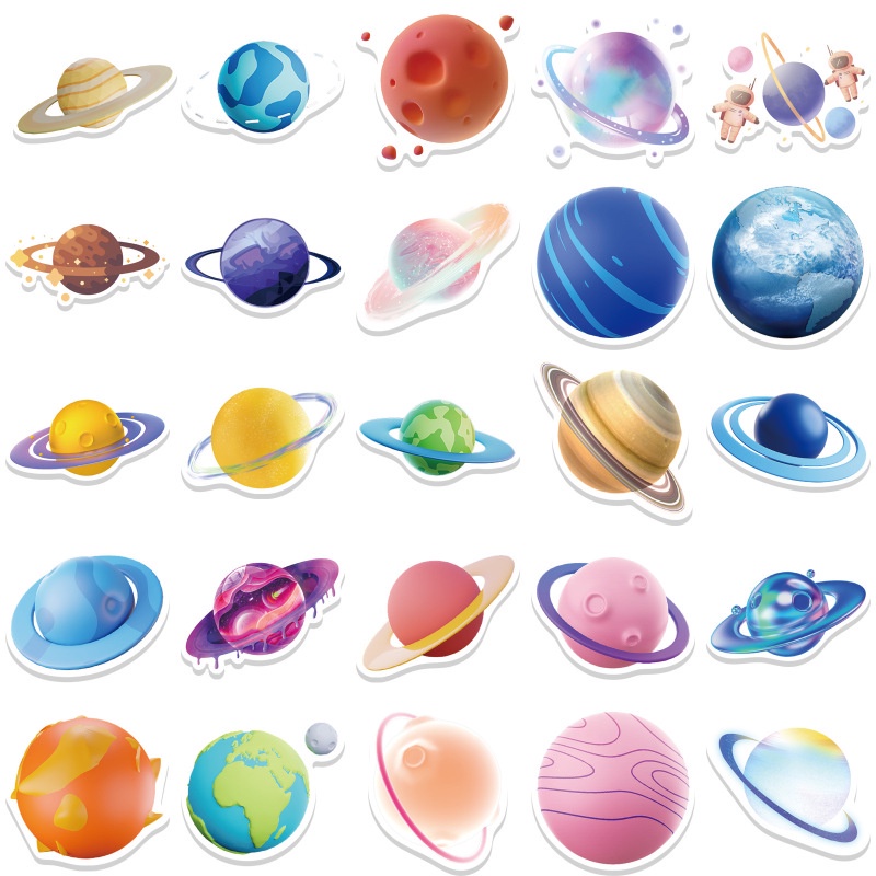 Set 50 Miếng Dán Hoạt Hình Hành Tinh / Hoa Hướng Dương / Hành Tinh Nhiều Màu Trang Trí Ván Trượt / V