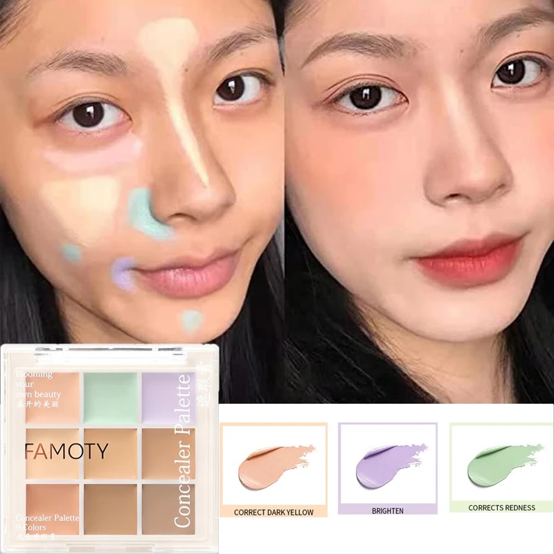 Bảng Kem Che Khuyết Điểm 9 Màu Lâu Trôi Chống Thấm Nước Dưỡng Ẩm Làm Sáng Da Dành Cho Trang Điểm Chuyên Nghiệp Thương Hiệu FAMOTY Girls