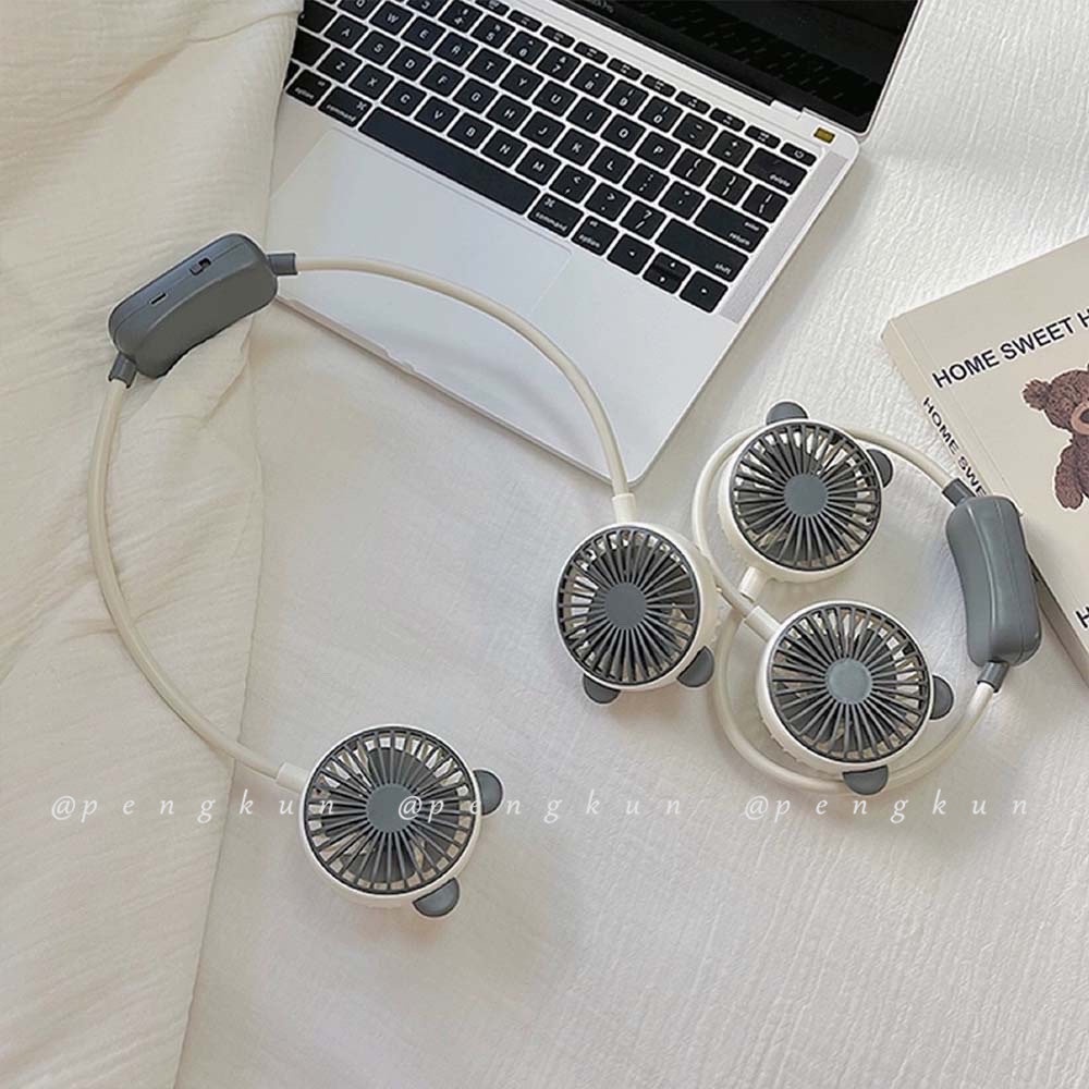 Quạt USB Mini Đeo Cổ / Cầm Tay Hình Tai Gấu Dễ Thương Có Thể Gấp Gọn Tiện Dụng Cho Học Sinh