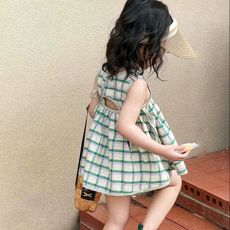 Bộ Áo Sơ Mi Cotton + Chân Váy Chữ A Sọc Caro Xanh Lá Thời Trang Mùa Hè Hàn Quốc Cho Nữ