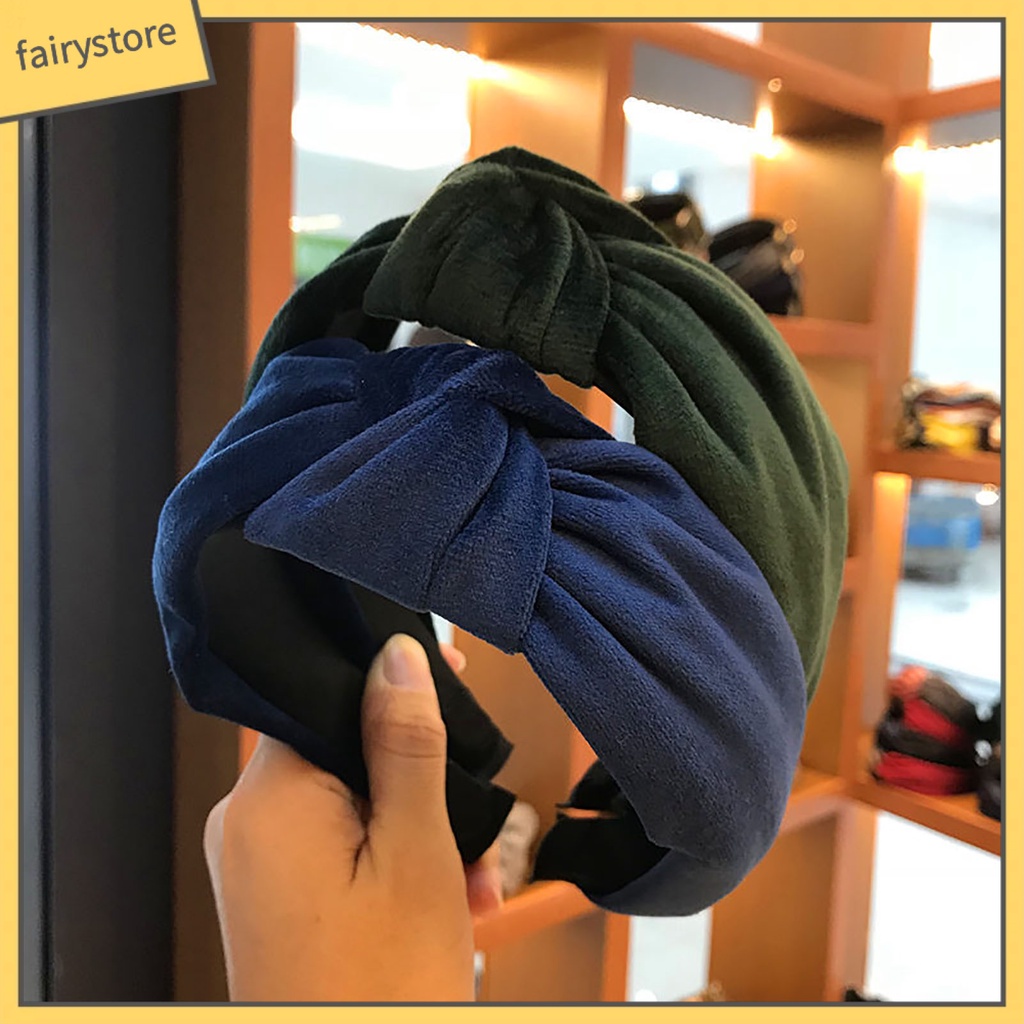 Băng Đô Nhung Thắt Nút Co Giãn Bản Rộng Phong Cách Hàn Quốc Thanh Lịch Cho Nữ Mặc Hàng Ngày