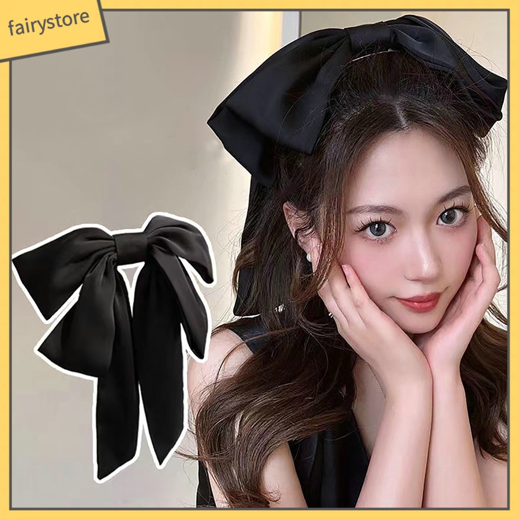 Kẹp Tóc Hình Nơ Hai Lớp Mềm Mại Chống Trượt Màu Trơn Kích Thước Lớn Phong Cách Công Chúa Dành Cho Nữ