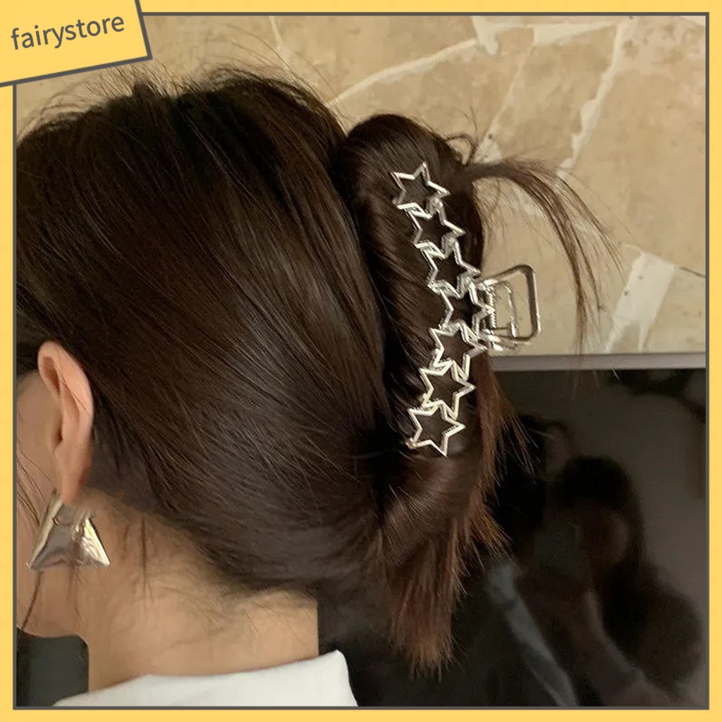 Kẹp Tóc Hình Tròn / Ngôi Sao / Trái Tim Bằng Kim Loại Chắc Chắn Chống Rơi Phong Cách Hàn Quốc