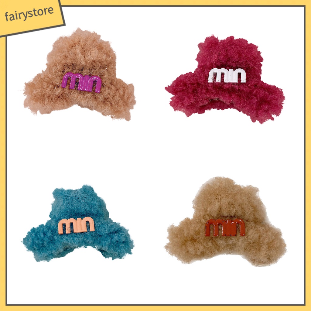 Kẹp Tóc Lông Nhung Mềm Màu Trơn In Chữ Phong Cách Hàn Quốc