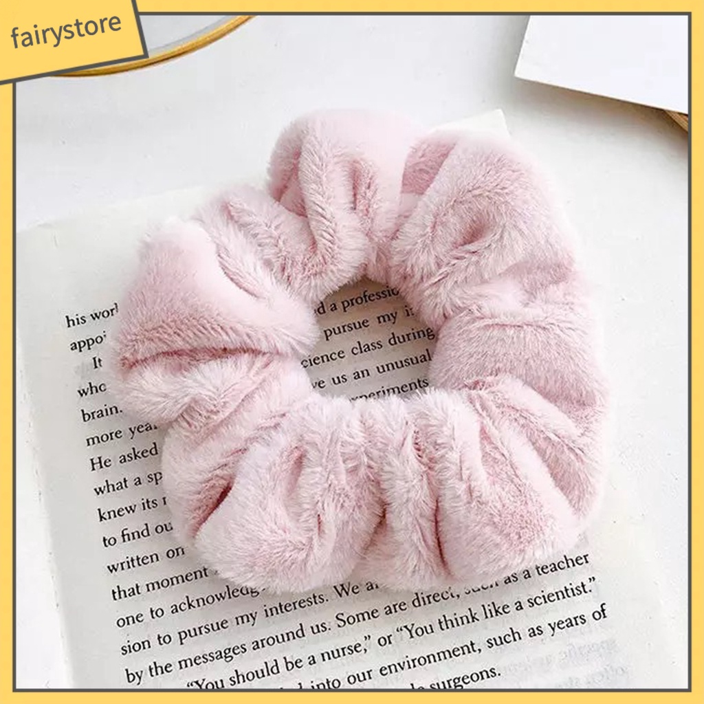 Dây Cột Tóc Lông Nhung Mềm Màu Trơn Giữ Ấm Mùa Đông Cho Nữ