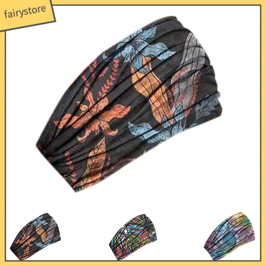 Băng Đô Cài Tóc In Họa Tiết Hoa Màu Sắc Tươi Sáng Thoải Mái Dùng Tập Yoga